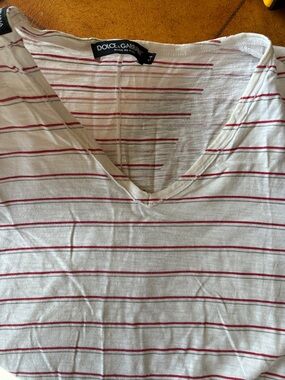 ORIGINAL Dolce & Gabbana White Tee with Red Stripes V-Neck